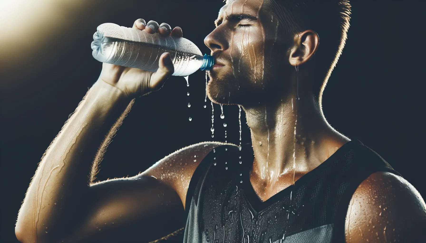 Athlete drinking water post-workout.