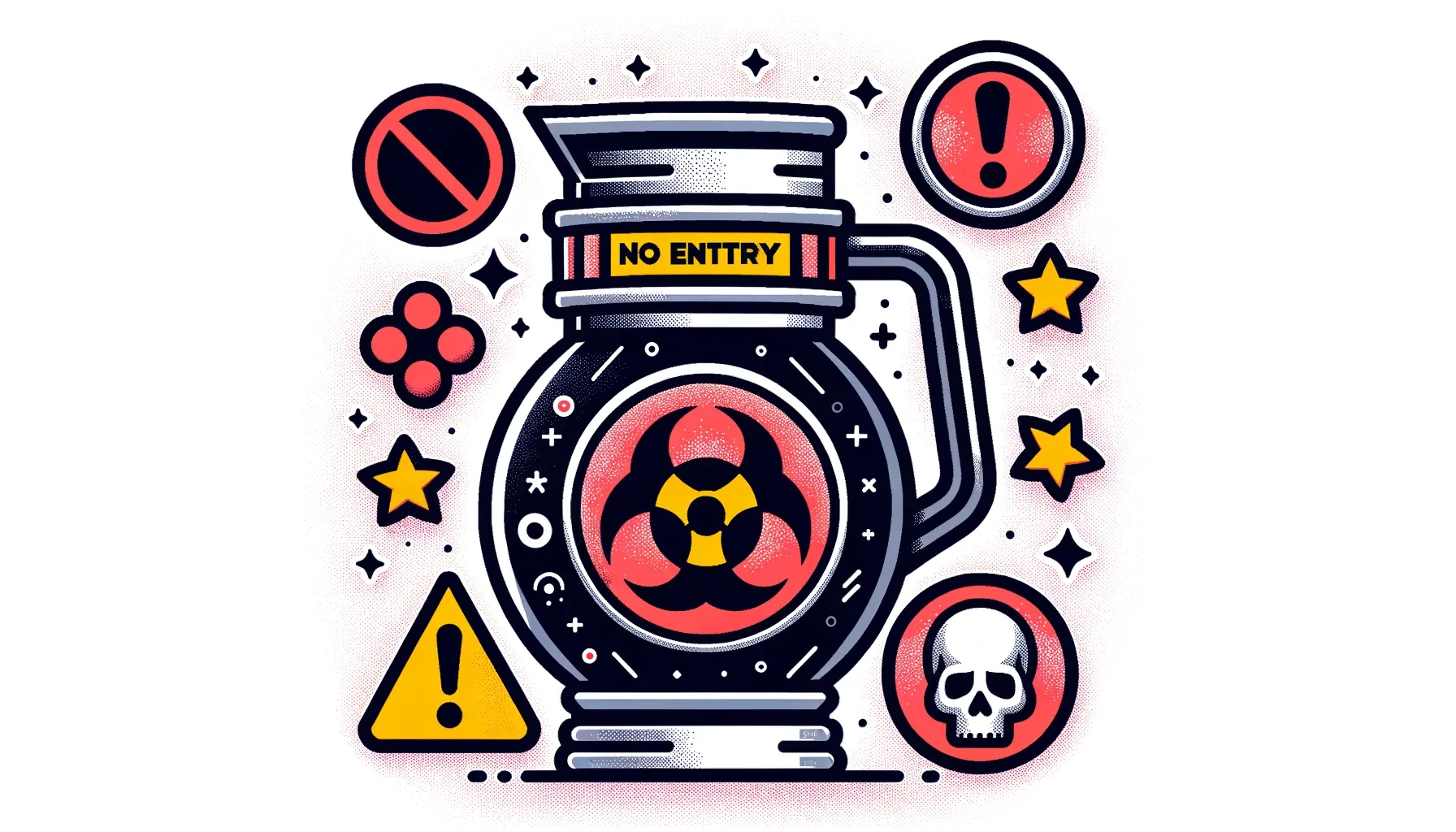 Illustration of a BORG jug surrounded by warning symbols.