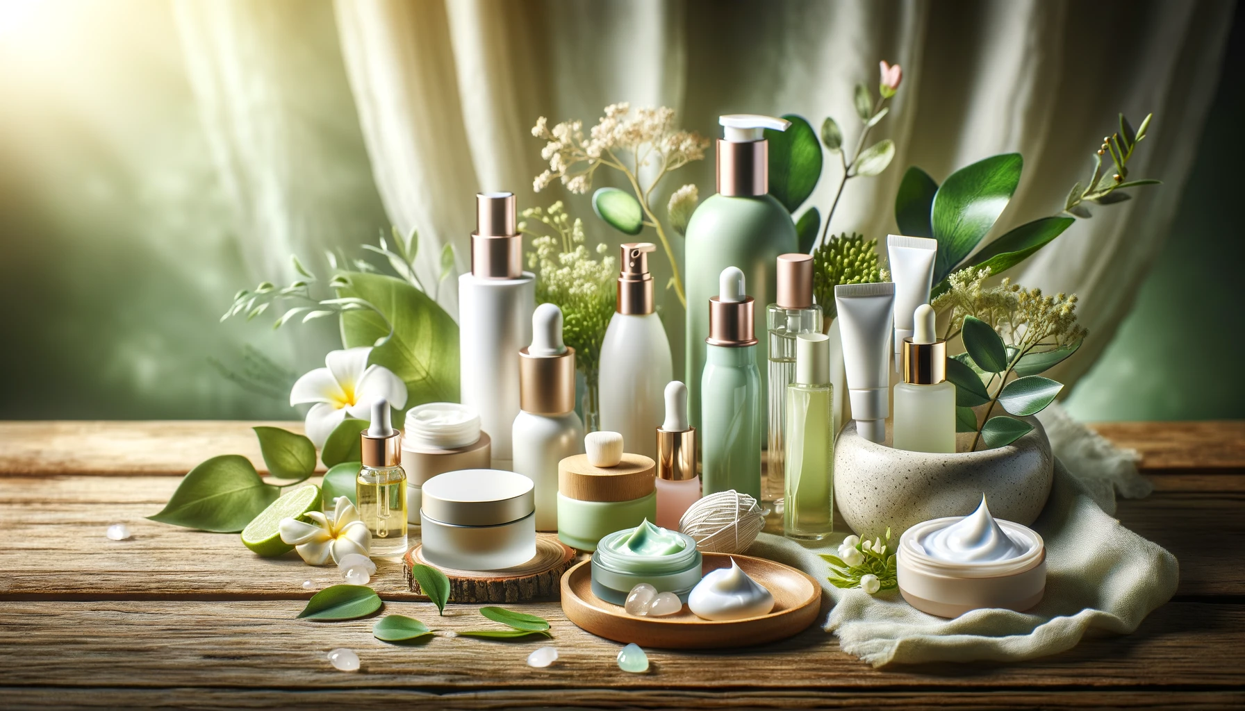 Array of Korean skincare products, highlighting the natural and luxurious approach of Healthy Life - New Start.